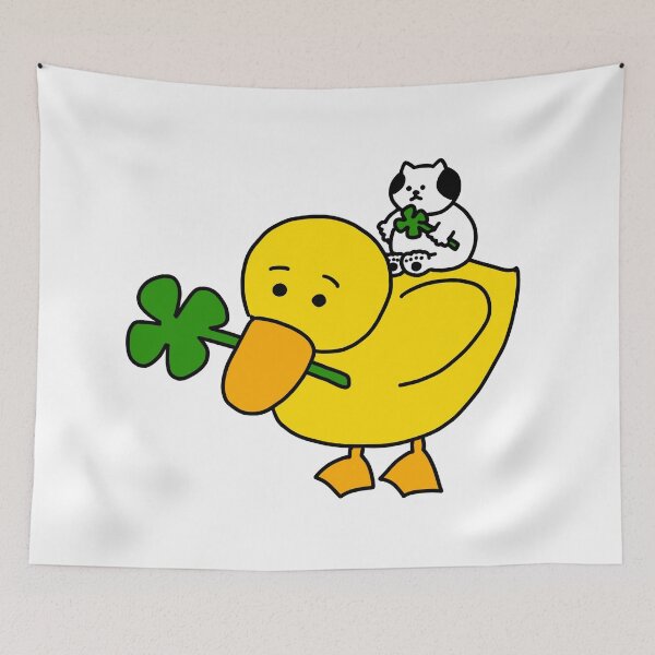 Item preview, a Cat on the duck with four-leaf clovers designed and sold by superbaechoo.