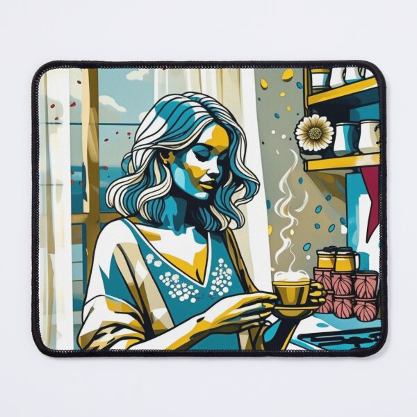Item preview, Morning Ritual – Woman with Coffee Kitchen Art Print designed and sold by lapinu.