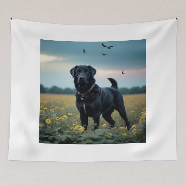 Item preview, Black Labrador in Wildflower Field at Dusk designed and sold by BeautifulVirtues.