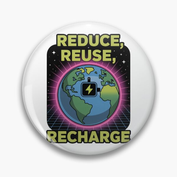 Item preview, Reduce Reuse Recharge — Retro Synthwave Neon Earth Battery Renewable Energy Environmental Graphic Tee designed and sold by proearth2022.