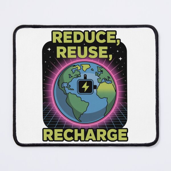 Item preview, Reduce Reuse Recharge — Retro Synthwave Neon Earth Battery Renewable Energy Environmental Graphic Tee designed and sold by proearth2022.