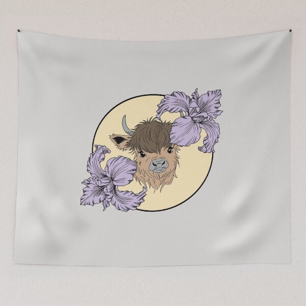 Item preview, Minimalistic fluffy cow with flowers designed and sold by Pamelarts.