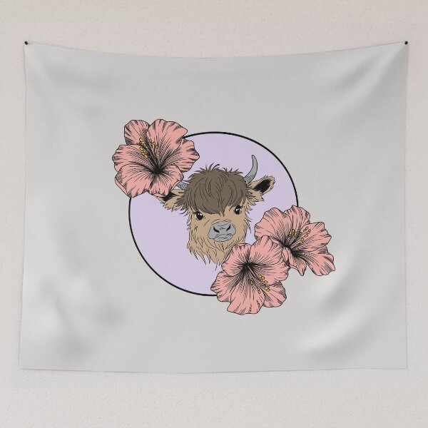 Item preview, Minimalistic fluffy cow with flowers designed and sold by Pamelarts.