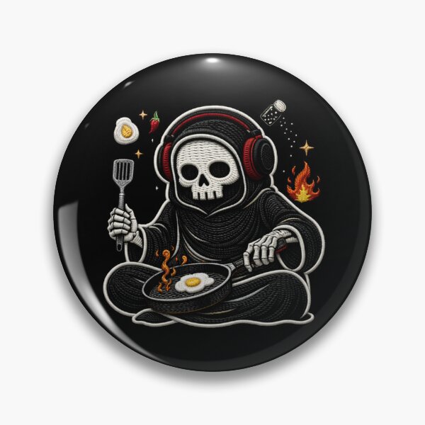 Item preview, Grim Reaper Chef Cooking Mode Cute Gothic Food Embroidery Design designed and sold by ColorSplash123.