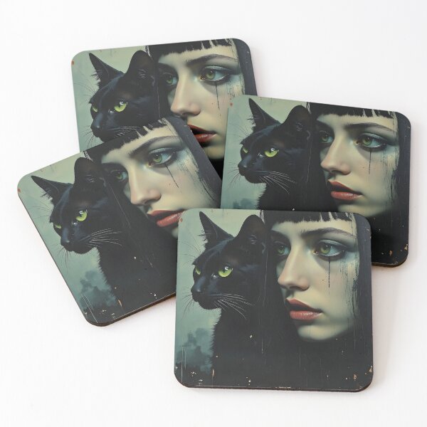 Item preview, Green Eyes - Black Cat and Black Haired Girl with Green Eyes designed and sold by forthecatssake.