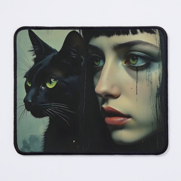Item preview, Green Eyes - Black Cat and Black Haired Girl with Green Eyes designed and sold by forthecatssake.