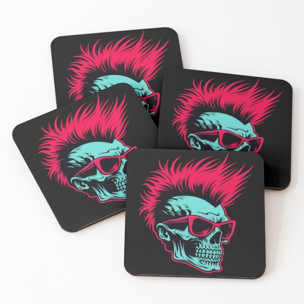 Item preview, Neon Punk Skull Retro 80s Synthwave Mohawk Art designed and sold by Cat-butt-shirts.