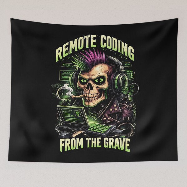 Item preview, Remote Coding From The Grave Punk Hacker Skull designed and sold by Cat-butt-shirts.
