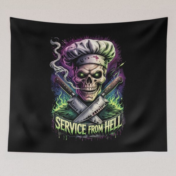 Item preview, Service From Hell Punk Chef Skull Kitchen Horror designed and sold by Cat-butt-shirts.