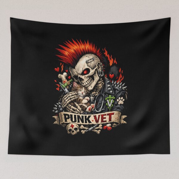 Item preview, Punk Vet Skull Kitten Heavy Metal Veterinary Art designed and sold by Cat-butt-shirts.