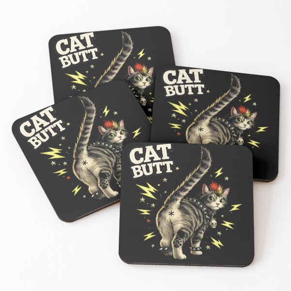 Item preview, Punk Cat Butt Mohawk Kitty Star Anus Joke designed and sold by Cat-butt-shirts.