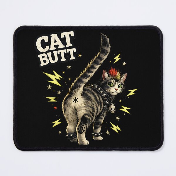 Item preview, Punk Cat Butt Mohawk Kitty Star Anus Joke designed and sold by Cat-butt-shirts.