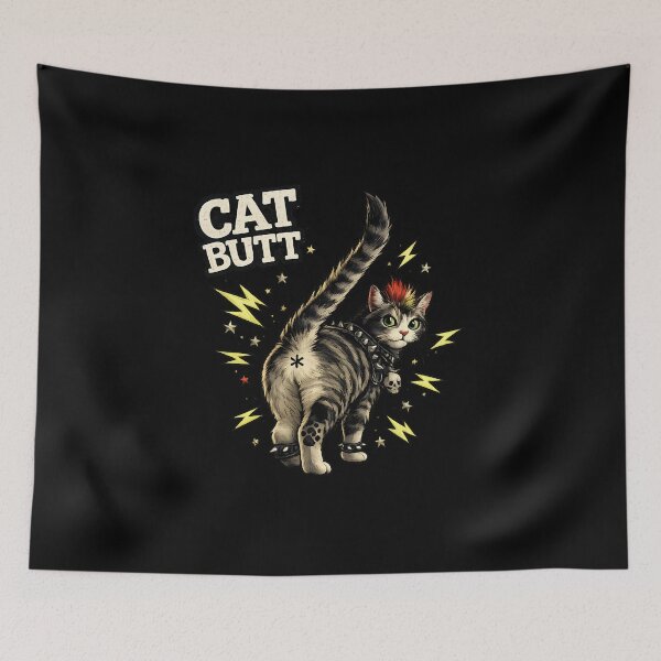 Item preview, Punk Cat Butt Mohawk Kitty Star Anus Joke designed and sold by Cat-butt-shirts.