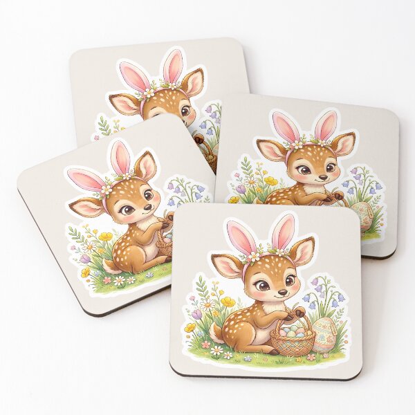Item preview, Easter Deer with Bunny Ears and Egg Basket – Spring Woodland Animal Illustration designed and sold by Aileen404.