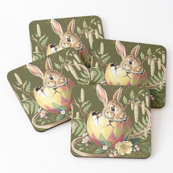Item preview, Easter Bunny in Egg on Olive Green Background designed and sold by M-Y-A-R-T-.