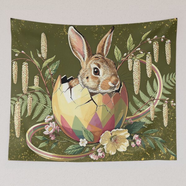 Item preview, Easter Bunny in Egg on Olive Green Background designed and sold by M-Y-A-R-T-.