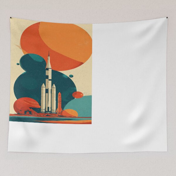 Item preview, Retro Space Rocket Launch Planet Art designed and sold by NicolasGlowArt.