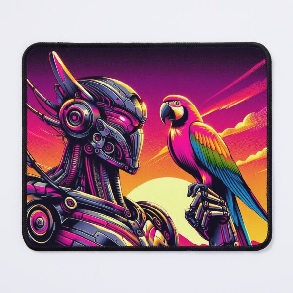 Item preview, Neon Robot & Parrot – Futuristic Sunset Design designed and sold by Dogandesighn.