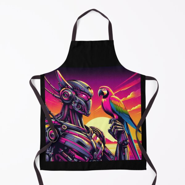 Item preview, Neon Robot & Parrot – Futuristic Sunset Design designed and sold by Dogandesighn.