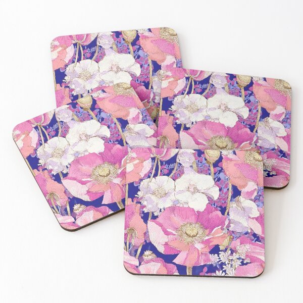 Item preview, Preppy Grandmillennial pink poppy flowers on blue  designed and sold by SophieClimaArt.
