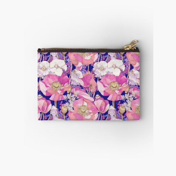 Item preview, Preppy Grandmillennial pink poppy flowers on blue  designed and sold by SophieClimaArt.