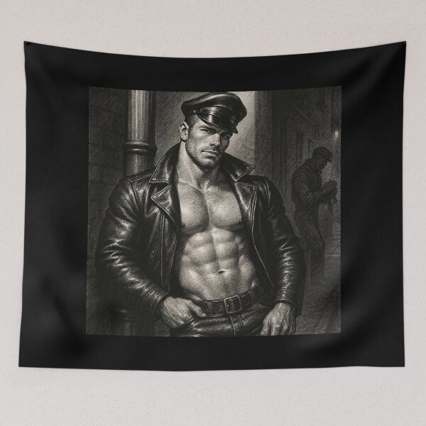 Item preview, Vintage Gay Leather Daddy In The Shadows Defiant Currency Tom of Finland Tribute Gay Pride Graphic Design designed and sold by ItsAKinkThing.