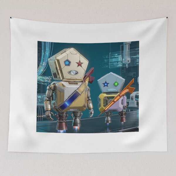 Item preview, Futuristic Twin Robots with Geometric Features designed and sold by GouravArts.