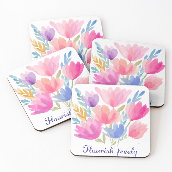 Item preview, Flourish Freely Inspirational Quote Watercolor Flower Art designed and sold by BobaBunny76.
