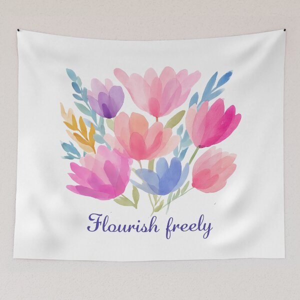 Item preview, Flourish Freely Inspirational Quote Watercolor Flower Art designed and sold by BobaBunny76.
