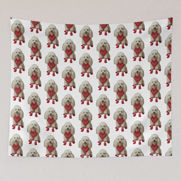 Item preview, White Happy Poodle with red outfit details designed and sold by HilDesign.