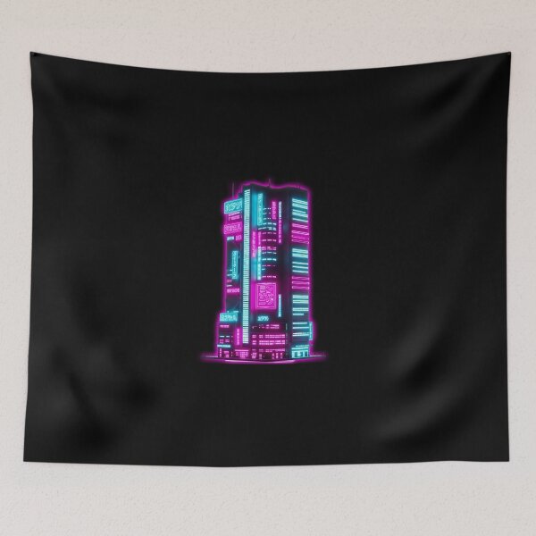 Item preview, Cyberpunk Neon Skyscraper - Futuristic City Skyline Art designed and sold by powersunlight.
