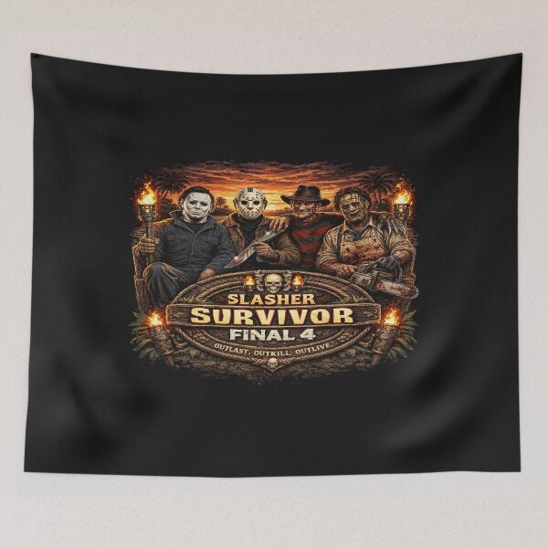 Item preview, Slasher Survivor Final 4 Horror Parody Funny Reality Show Shirt designed and sold by GhostDawgs.