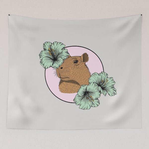 Item preview, Minimalistic capybara with flowers designed and sold by Pamelarts.