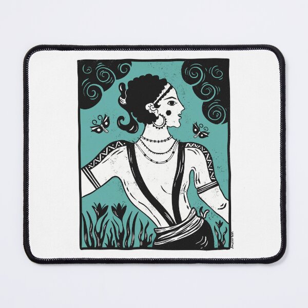 Item preview, Minoan Saffron Gatherer Fresco Blue - Akrotiri Ancient Crete Art designed and sold by Ancient-Tales.