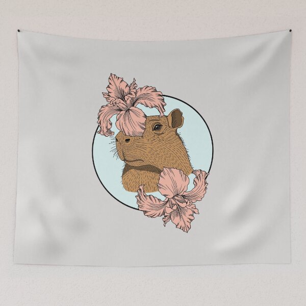 Item preview, Minimalistic capybara with flowers designed and sold by Pamelarts.