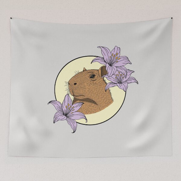 Item preview, Minimalistic capybara with flowers designed and sold by Pamelarts.