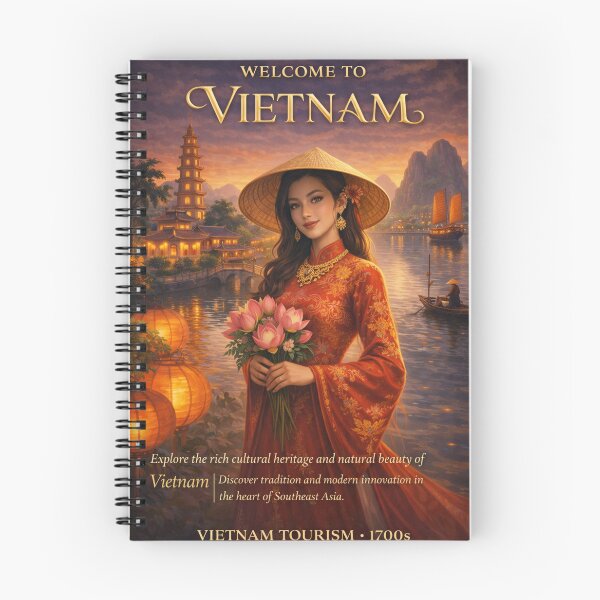 Item preview, Welcome to Vietnam – Cultural Heritage Travel Poster | Vintage Vietnam Tourism Art | Traditional Ao Dai Illustration designed and sold by Inkora-Art.
