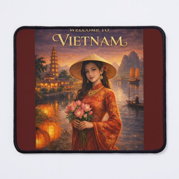 Item preview, Welcome to Vietnam – Cultural Heritage Travel Poster | Vintage Vietnam Tourism Art | Traditional Ao Dai Illustration designed and sold by Inkora-Art.
