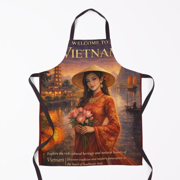 Item preview, Welcome to Vietnam – Cultural Heritage Travel Poster | Vintage Vietnam Tourism Art | Traditional Ao Dai Illustration designed and sold by Inkora-Art.