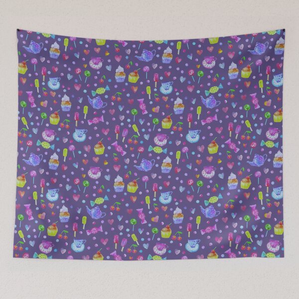 Item preview, Spring pattern with sweets and hearts on purple designed and sold by bokasin.