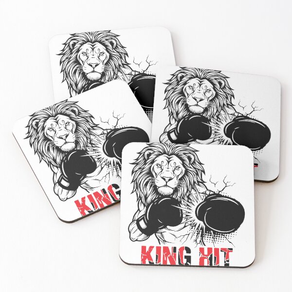 Item preview, A lion wearing boxing gloves throwing a punch, built from thick and thin black lines with white line accents for the face and mane designed and sold by Dejbar.