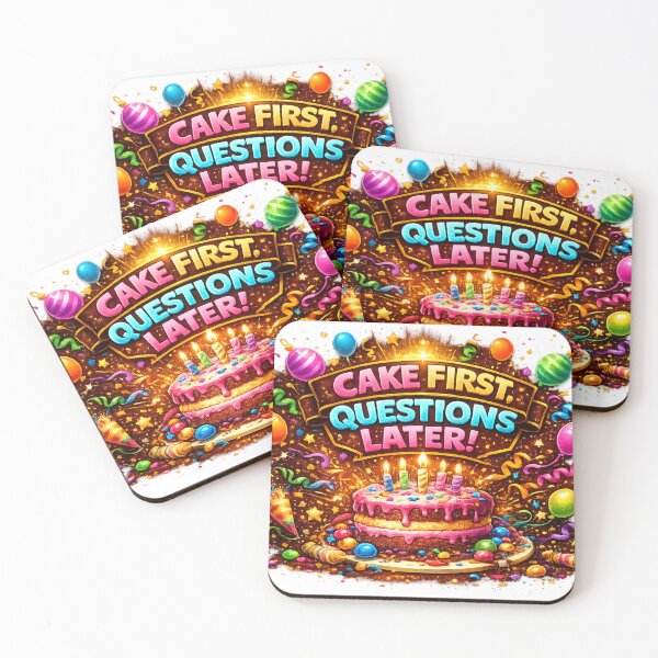 Item preview, Cake First Questions Later Funny Birthday Party Design designed and sold by CLOUTKULT.