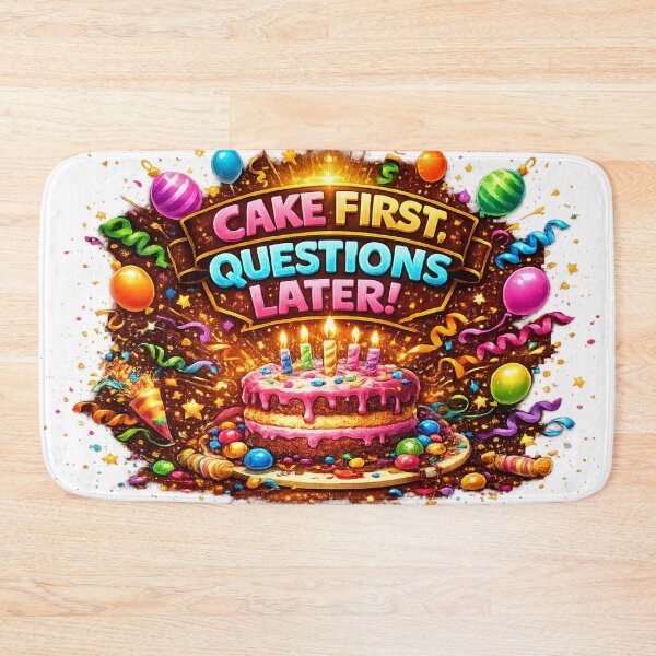 Item preview, Cake First Questions Later Funny Birthday Party Design designed and sold by CLOUTKULT.