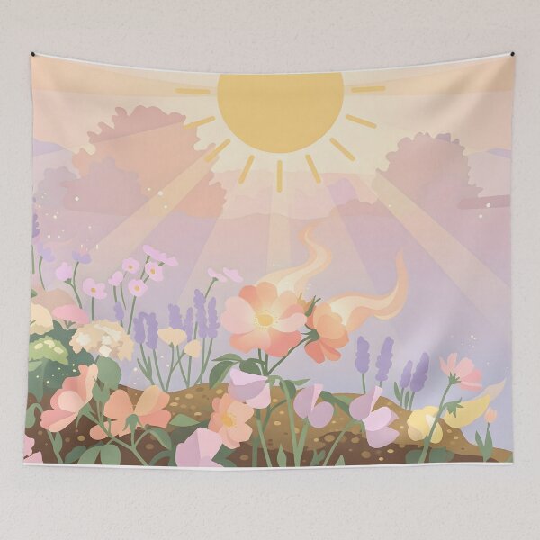 Item preview, Dreamy Pastel Flower Garden at Sunrise - Aesthetic Floral Illustration designed and sold by MCV-Designs.
