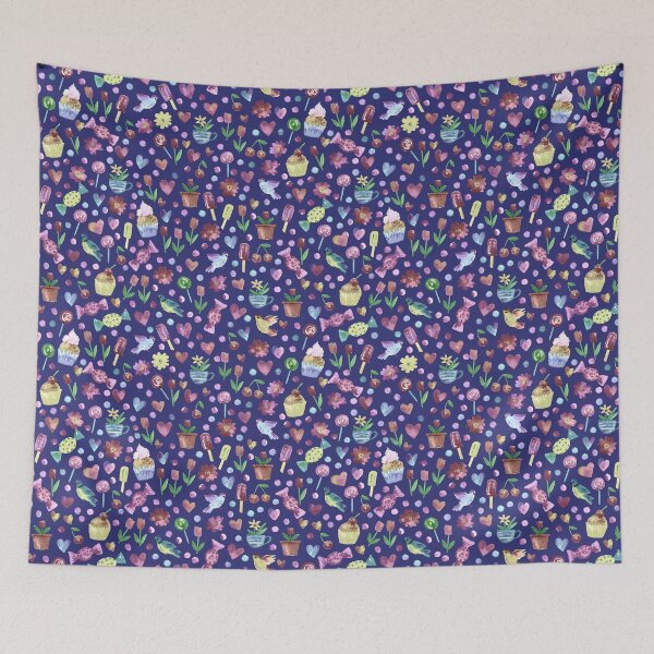 Item preview, Spring pattern with sweets and hearts on dark designed and sold by bokasin.