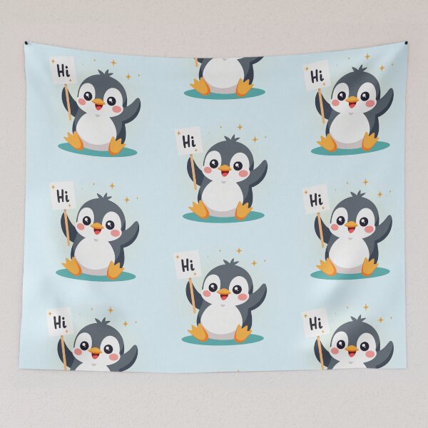Item preview, Cute Penguin Holding Hi Sign Kawaii Art - Penguin Greeting Sparkle Aesthetic designed and sold by PriyaMagic.