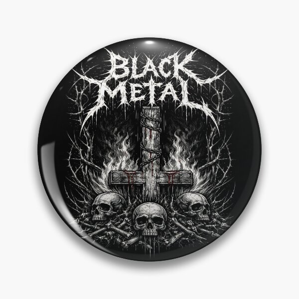 Item preview, Black Metal Inverted Cross Burning Skulls Art (BLACK) designed and sold by MorbidDreams.