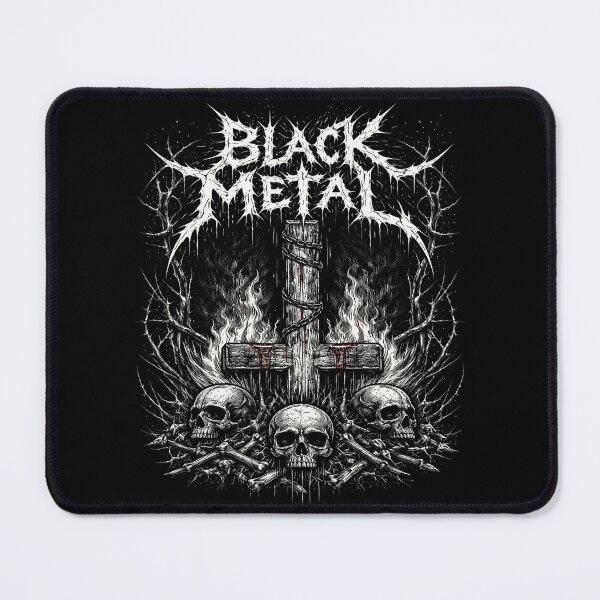 Item preview, Black Metal Inverted Cross Burning Skulls Art (BLACK) designed and sold by MorbidDreams.