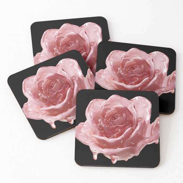 Item preview, 3D Render of a Translucent Pink Glass Rose with Dripping Liquid Textures and Realistic Glossy Highlights Isolated on Transparent Background designed and sold by Niageadon.