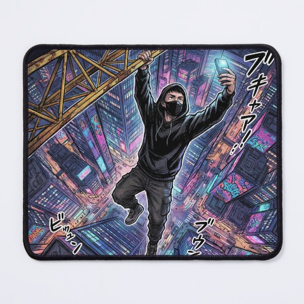 Item preview, Gravity Is Optional – Urban Freefall Street Art Anime Cyberpunk Illustration designed and sold by PLUSHIWORLDtm.